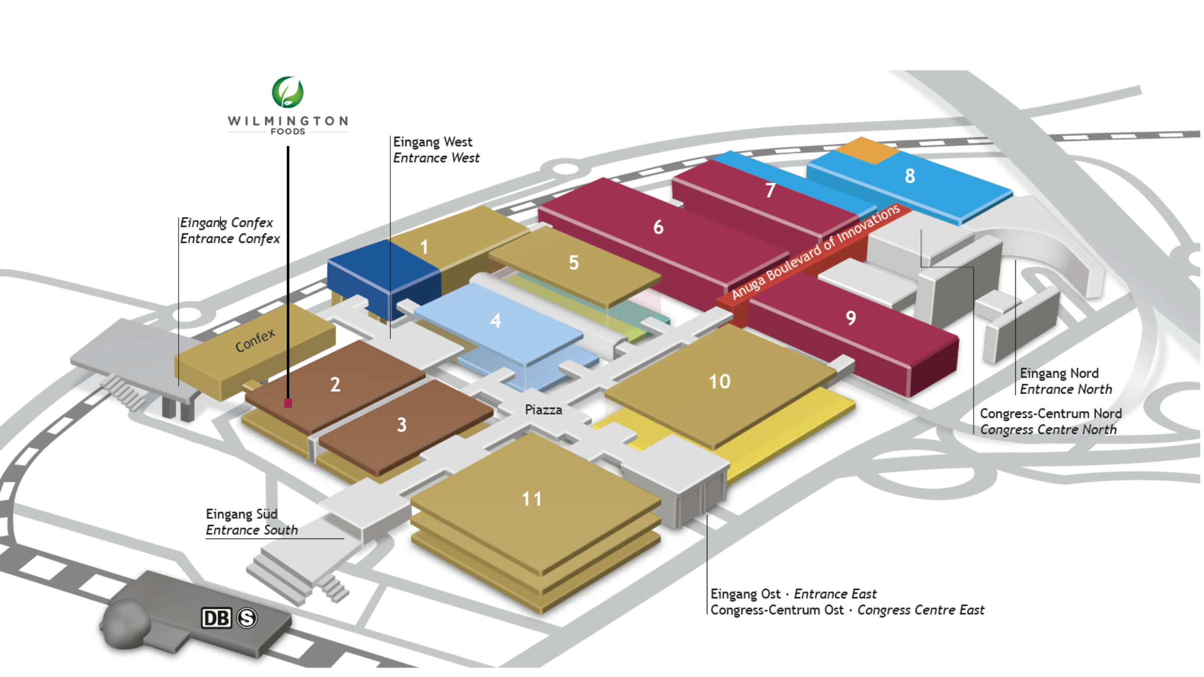 Anuga 2025 Exhibition Hall Map - Wilmington Foods at Hall 02.1 Stand D010